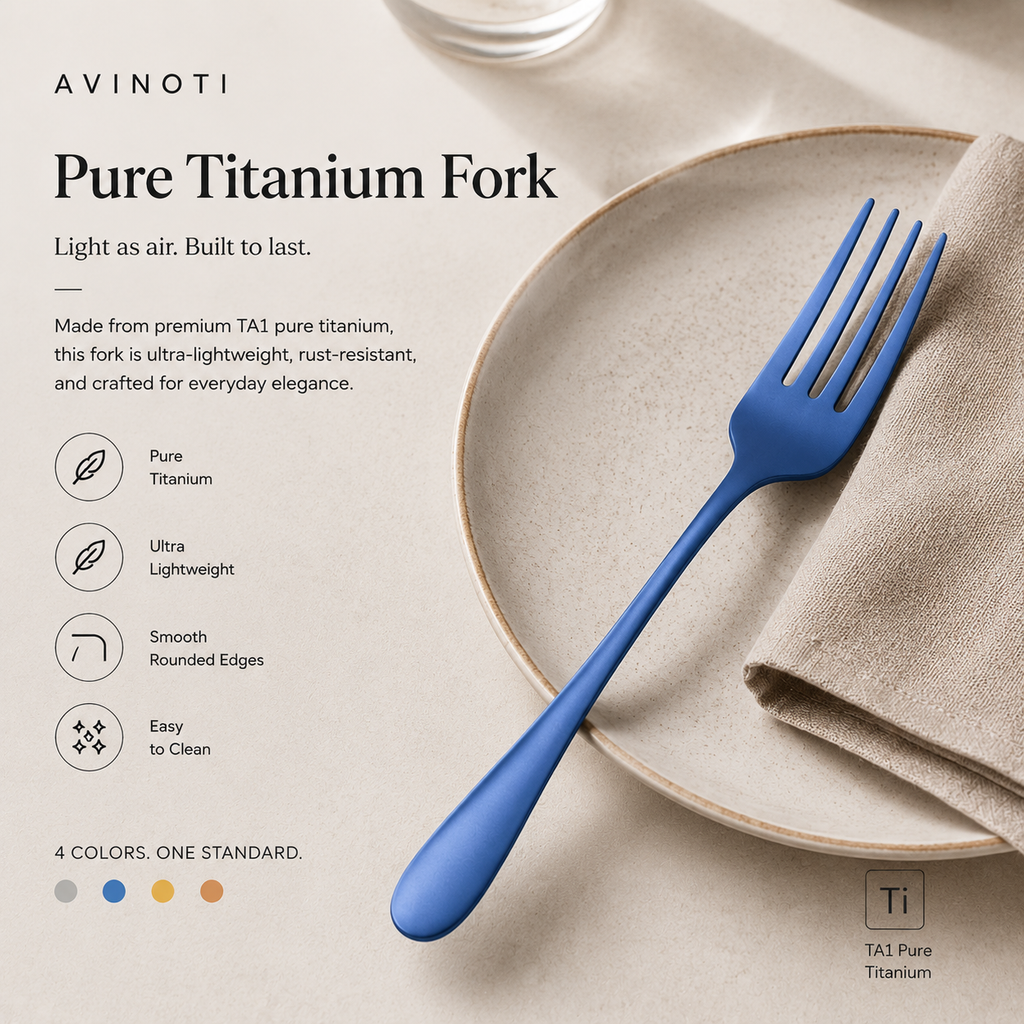 AVINOTI Pure Titanium Fork – Lightweight Reusable Dining Fork