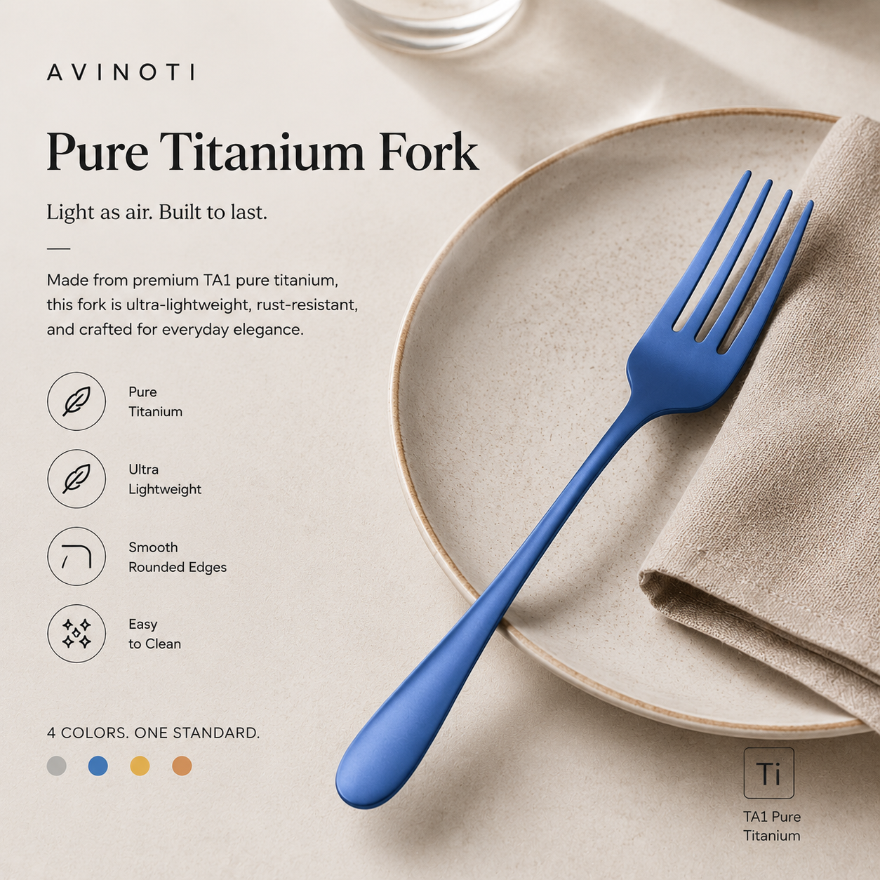 AVINOTI Pure Titanium Fork – Lightweight Reusable Dining Fork