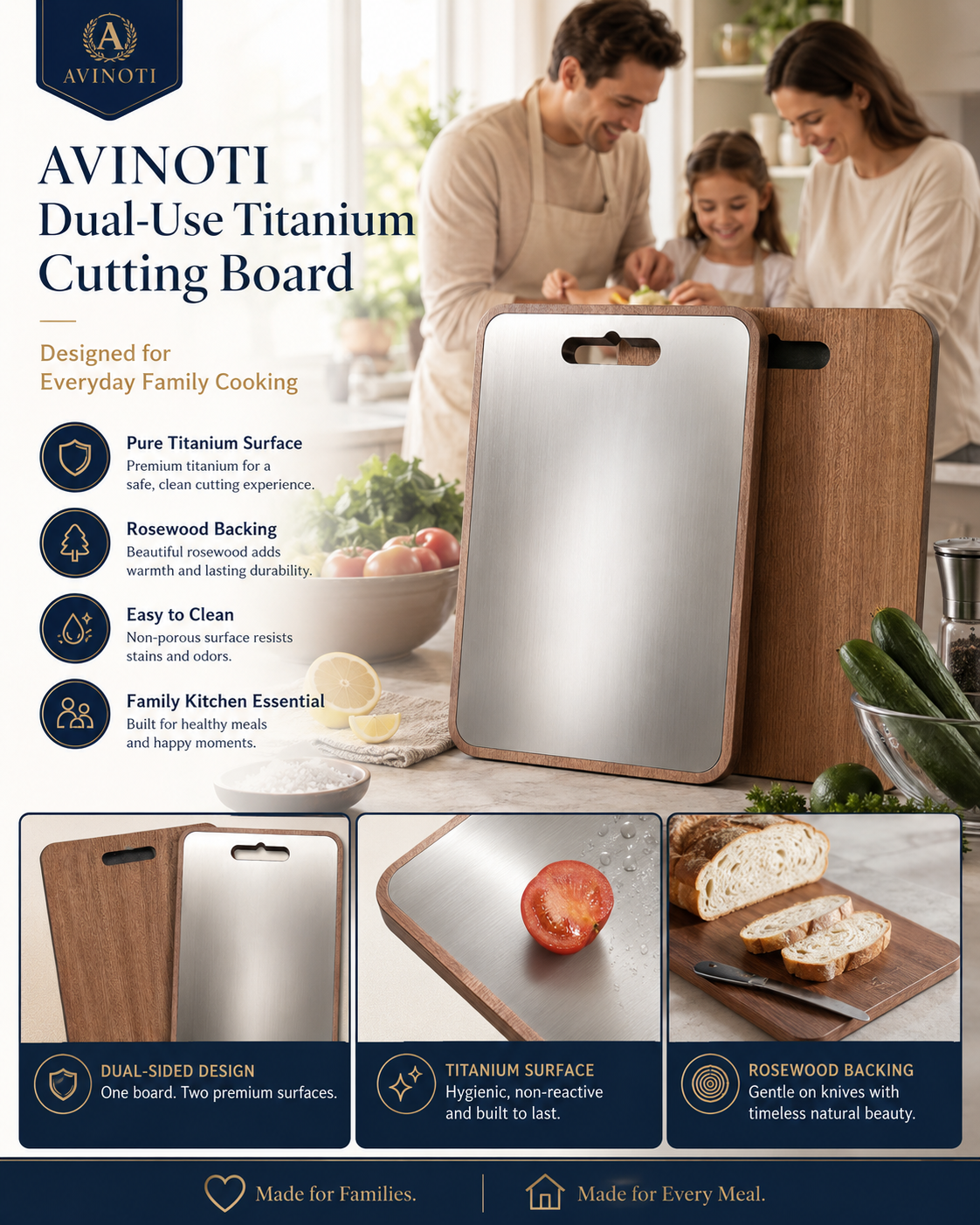 AVINOTI Pure Titanium Cutting Board – Lightweight Hygienic Kitchen Chopping Board