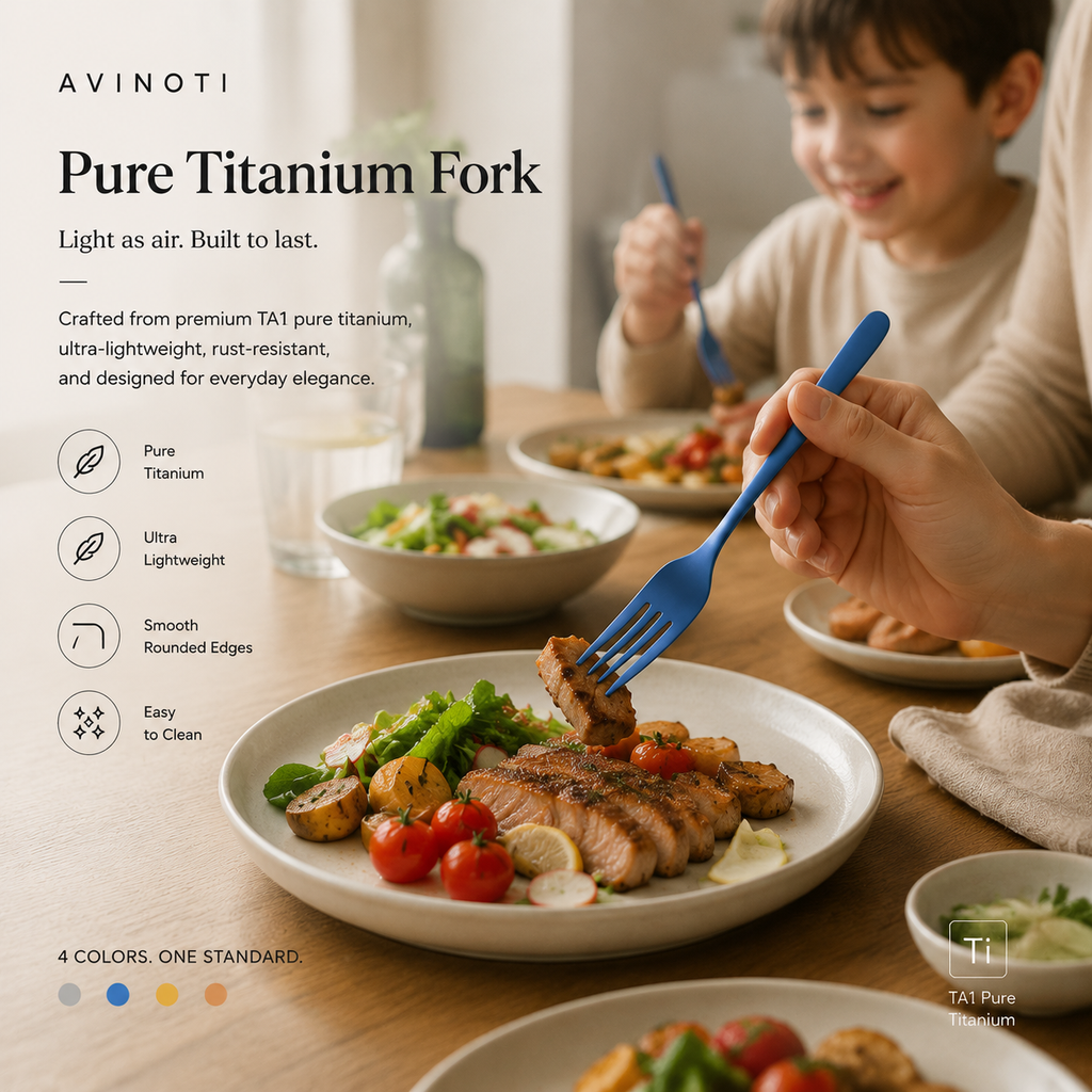 AVINOTI Pure Titanium Fork – Lightweight Reusable Dining Fork