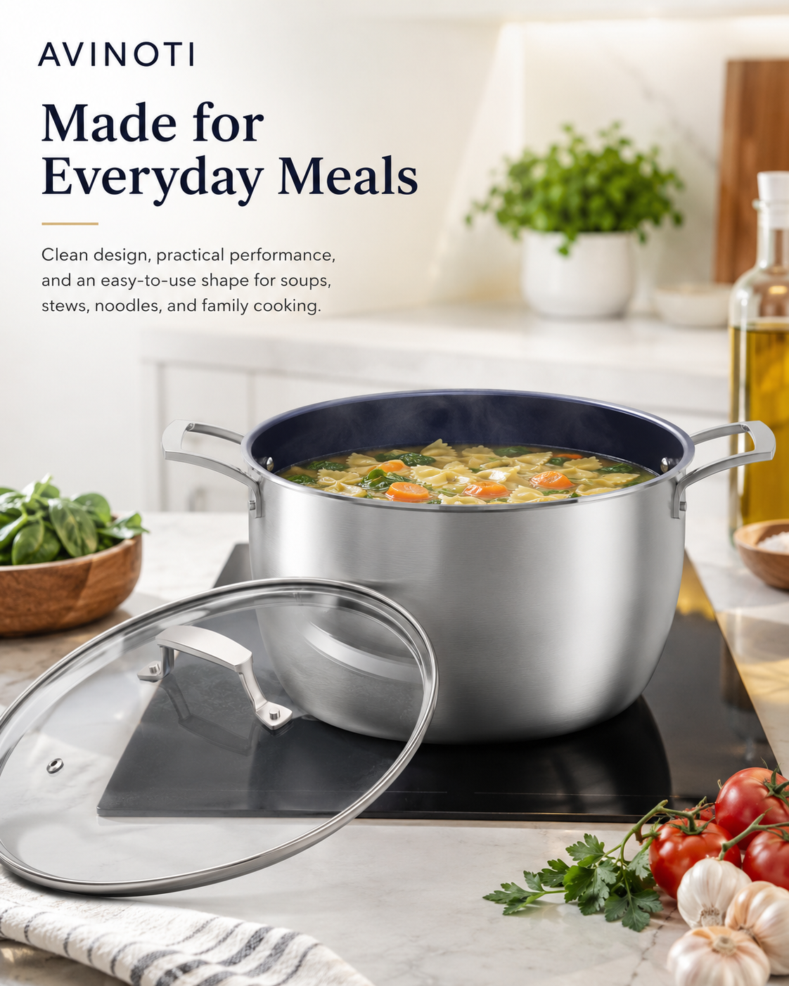 AVINOTI Titanium Stock Pot with Lid – Lightweight Everyday Cooking Pot