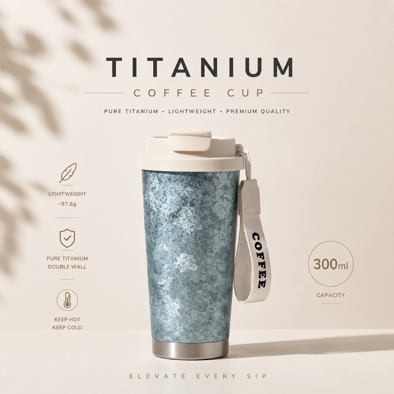 Premium Titanium Travel Coffee Mug – Double-Layer Insulated 535ml Tumbler