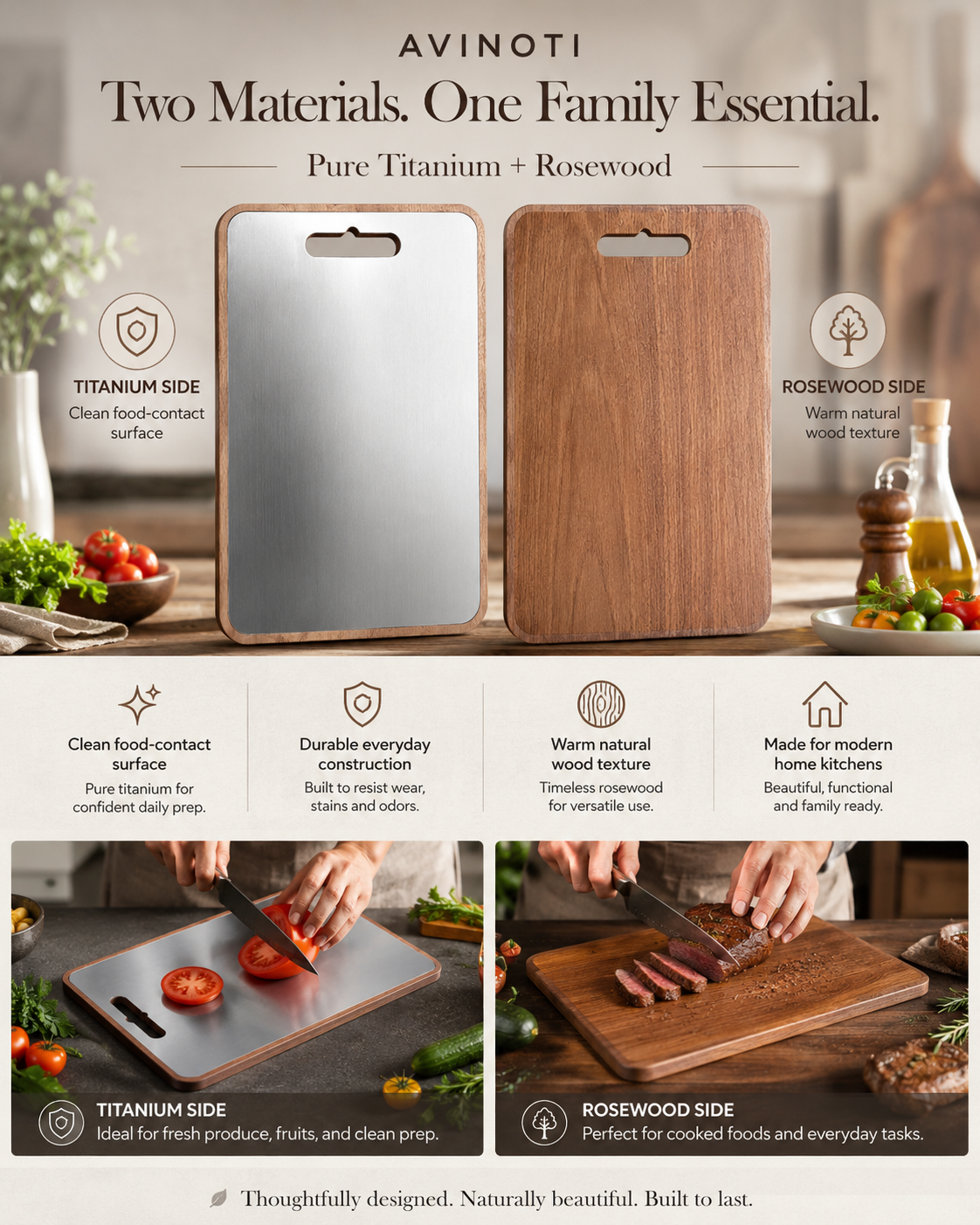 AVINOTI Pure Titanium Cutting Board – Lightweight Hygienic Kitchen Chopping Board