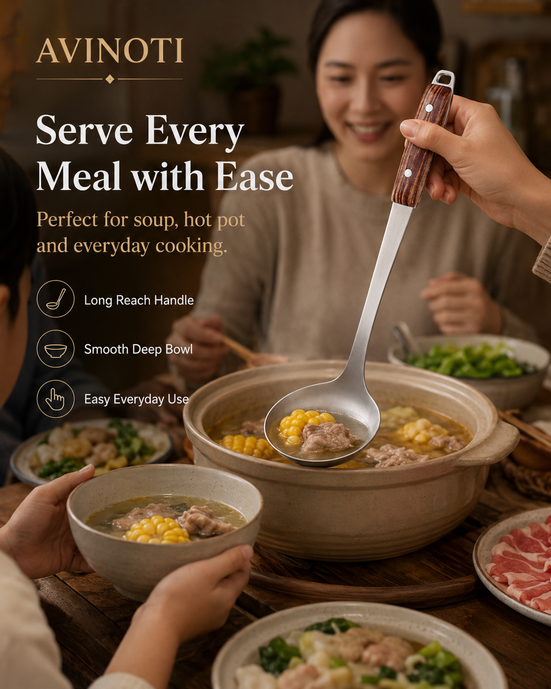 AVINOTI Pure Titanium Soup Ladle – Lightweight Kitchen Serving Spoon