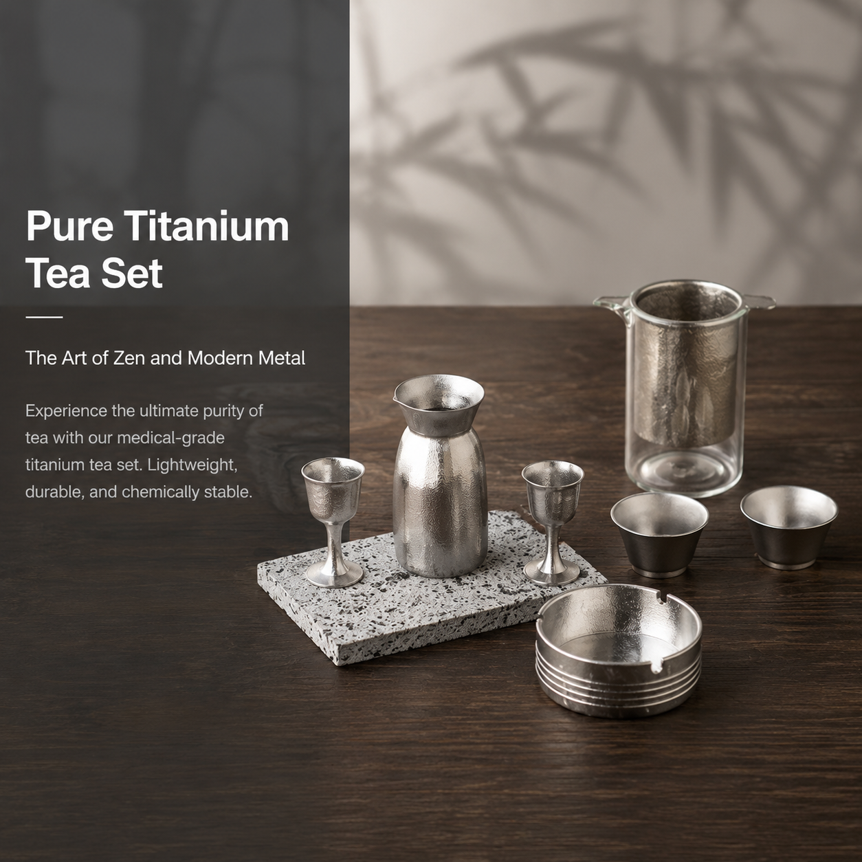Premium Titanium Tea & Bar Set – Complete Set with Ashtray for Elegant Entertaining