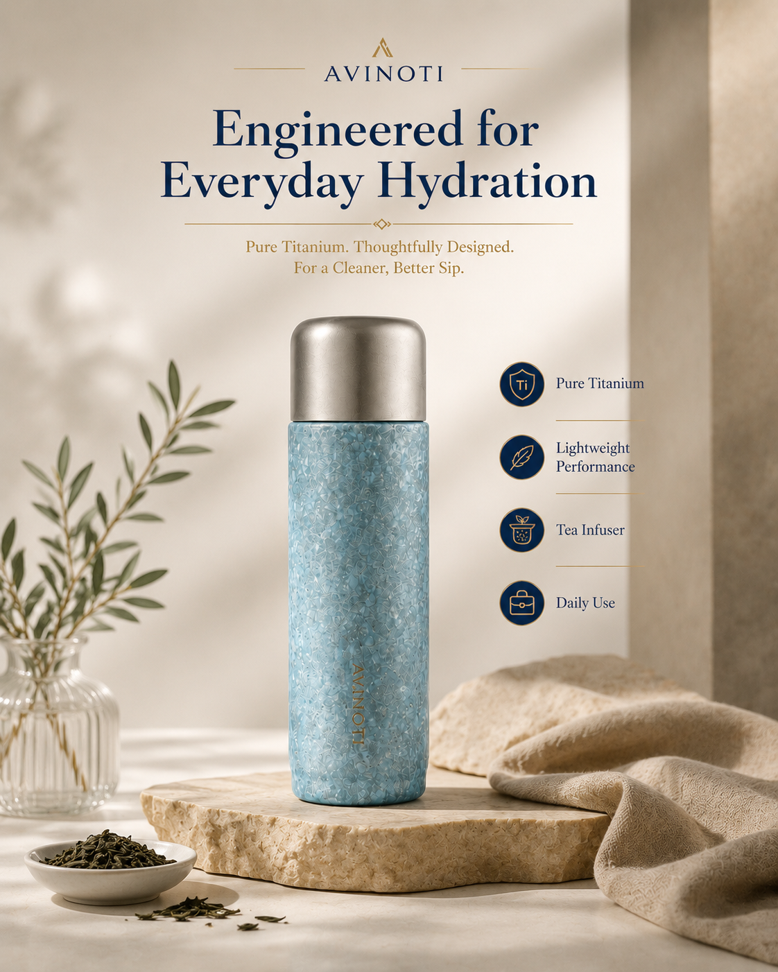 AVINOTI 450ml Titanium Tea Infuser Travel Cup – Pure Titanium Steeping Bottle