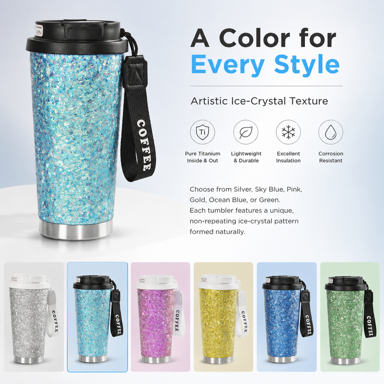 Premium Titanium Travel Coffee Mug – Double-Layer Insulated 535ml Tumbler