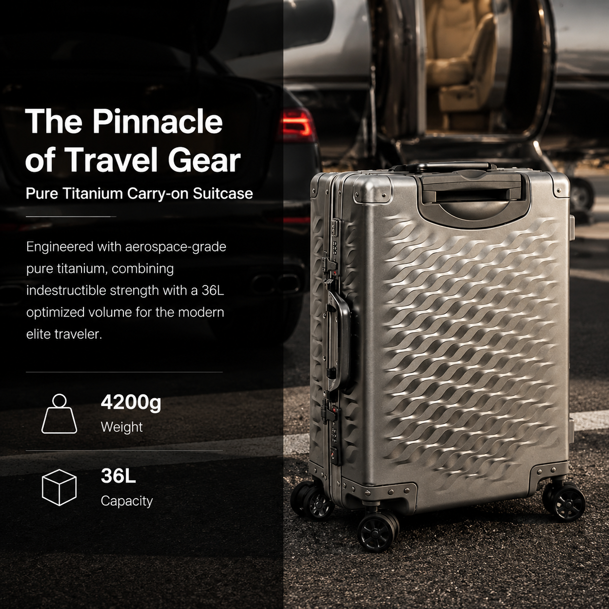 Premium Titanium Carry-On Luggage – 36L Ultra-Lightweight & Durable Travel Suitcase