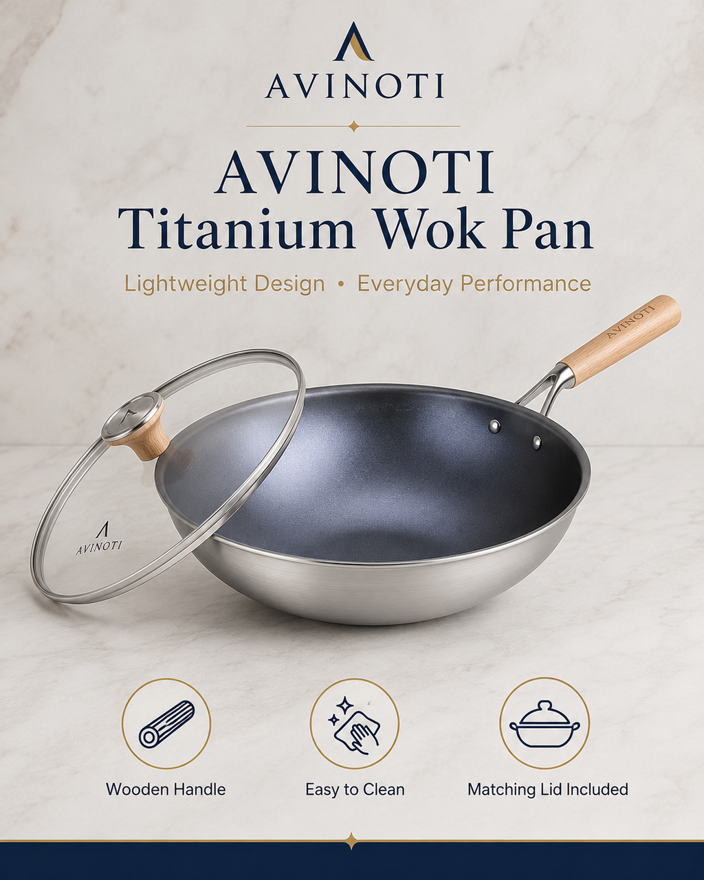 AVINOTI  Titanium Wok Pan with Lid – Lightweight Nonstick Stir Fry Pan